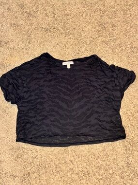 Good American Black Zebra-Textured Crop Top